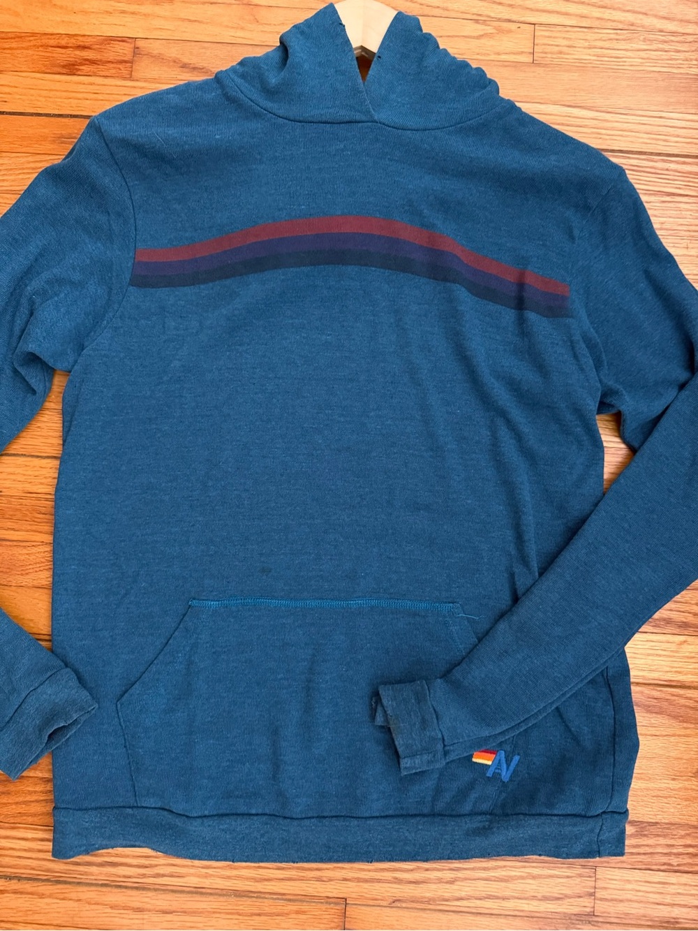 Aviator Nation Teal Blue Tee with Orange Accent